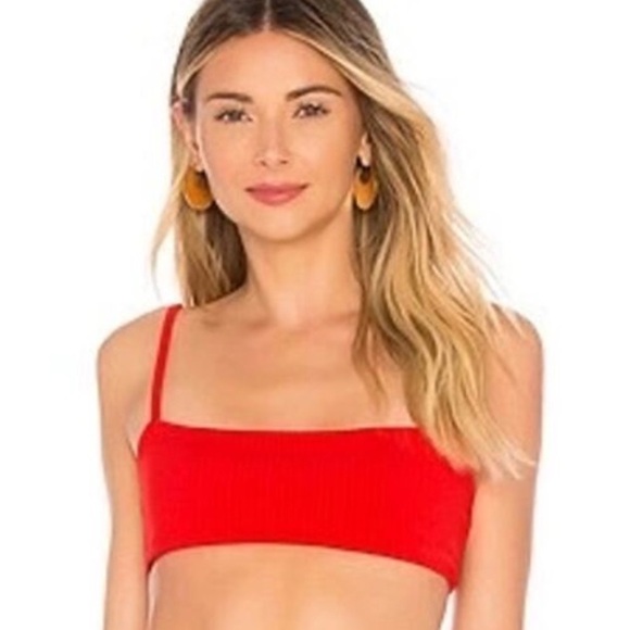 Mara Hoffman Sia Red Ribbed Straight Neck Bikini Swimsuit Top Size XS - Picture 12 of 12